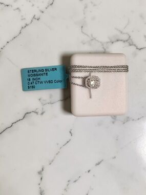 Sterling Silver White Moissanite Halo Necklace